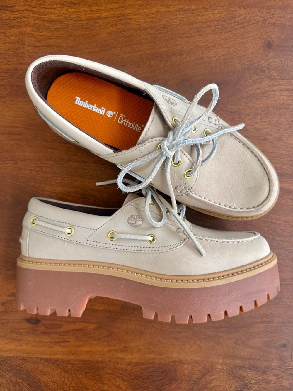 Timberland Women’s Stone Street Platform Boat Shoe in Taupe, Size 8.5